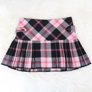 No Boundaries Pink & Black Plaid Pleated Skirt – Juniors Size 3